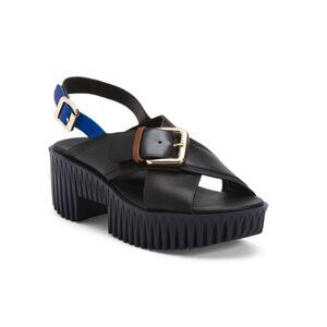 4CCCCEES Black Leather Plia Juno Heeled Sandals